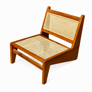 Solid Teak Premium Modern Scandinavian Wholesale for Armless Rattan Lounge <b>Chair</b> Accent <b>Chair</b> Natural Handwoven <b>Cane</b> Foam - Product Image 2