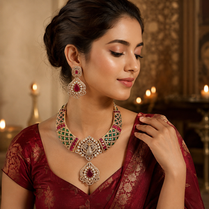 Parure Collier et Boucles d'Oreilles Polki de Créateur Victorien, Faite à la Main, en Laiton Plaqué Or Antique, Haute Qualité, Cadeau de Mariage, Fiançailles, Fête - Product Image 2