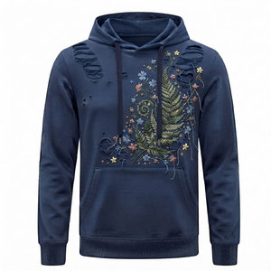 Sweat-shirts à capuche personnalisés de haute qualité, broderie délavée, tissu uni, vêtements décontractés, durables, 100% coton, séchage rapide, respirant - Product Image 1
