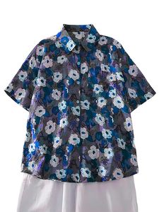Women’s Floral Print Regular Fit Button Down Shirt Casual Summer <b>Top</b> - Product Image 2