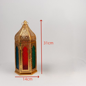 โคมไฟรอมฎอนดีไซน์ใหม่ โคมไฟโลหะรูปหกเหลี่ยม ตกแต่งเทศกาล พร้อมกระจกหลากสี - Product Image 4