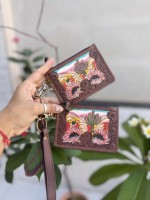Dompet Kartu Kulit Asli Berkualitas Tinggi, Dompet Koin Bergaya, Kulit Buatan Tangan Gaya Bohemian Warna Coklat, Dompet Wanita