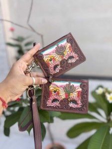 High Quality Genuine Leather Card Holder Stylish Clutch Coin Purse Hand Tooled Leather Bohemian Style Brown Colour <b>Women</b> <b>Wallet</b> - Product Image 1