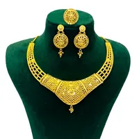 Ensemble de bijoux tendance en laiton plaqué or 24 carats de style Dubaï, avec turquoise, pour femmes |   Collier et boucles d'oreilles à chaîne en forme de boîte, style traditionnel