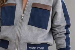 Conjunto Deportivo 2 en 1 para Mujer, Color Gris Estampado, Corte Holgado, Chaqueta con Cierre y Cuello Alto, Mangas Largas, Pantalones Anchos con Dobladillo Dividido - Product Image 5