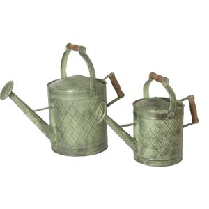 <b>Set</b> Of 2 Green Galvanized Metal Watering Cans With Wooden Handles Garden Plant Waterer For Indoor & Outdoor Use In Lowest Price - Product Image 1