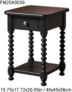 Table d'appoint vintage noire <span class=keywords><strong>en</strong></span> bois massif avec étagère de rangement ouverte pour salon et mobilier de maison - Product Image 1