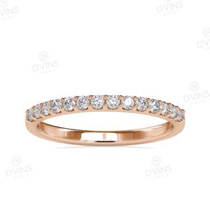 Anillo de Boda de Media Eternidad con Diamante de Corte Brillante Redondo Certificado por IGI para Mujer, Oro Sólido de 14K, Clásico y Fino - Product Image 1