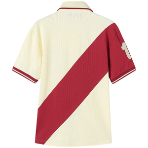 Camiseta Polo Personalizada DST Sorority para Mujer, Diseño de Bloques de Color Diagonales en Marrón Crema, Escudo Bordado - Product Image 5