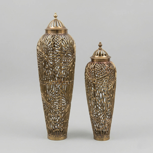 Premium Quality Tall Metal Floor <b>Vase</b> with Enamel Finishing and Gold Sculptural Lid Royal Weddings Decor Modern <b>Vases</b> for Events - Product Image 5