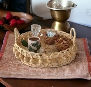 Unique Handmade Classic Single <b>Bamboo</b> Rattan Eco-Friendly Multifunction Decorative Serving Tray Handles for Tableware Beverage - Product Image 2