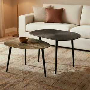 Top Rated Modern Oval Coffee <b>Table</b> Set of 2 Metal Finish Midcentury Design Living Room Furniture Durable Home Decor - Product Image 4