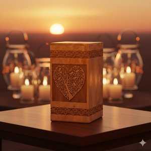Boîte rectangulaire en bois faite à la main, sculptée avec un motif d'arbre de vie, décoration de table, cadeau de mariage - Product Image 1