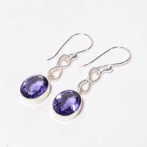 Natural Iolite Gemstone Infinity Dangle <b>Earrings</b> 925 Sterling Silver Handmade Boho Jewelry September Birthstone Gift Trendy - Product Image 2