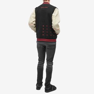 Veste universitaire pour homme brodée sur mesure, style streetwear, veste bomber Letterman, patchwork vintage, corps en laine, manches en cuir - Product Image 5