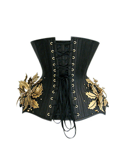 Corsé de Cuero Negro para Mujer con Apliques Dorados de Holly, Moldeador de Control Firme, Talla Adulto - Product Image 2