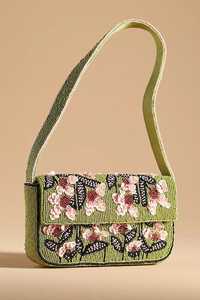 Sac bandoulière à rabat en toile noir multicolore avec perles de verre géométriques abstraites et motif patchwork vibrant - Product Image 4