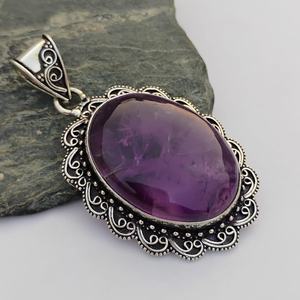 Beautiful Amethyst Oval Cut Pendant 925 Sterling Silver Handmade IGI Certified Luxury Elegant Design Jewelry Gift for Women - Product Image 4