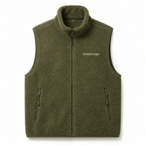 <b>Men's</b> Plus Size Cream Stand Collar Zippered Fleece <b>Vest</b> Casual Autumn Outerwear Solid Breathable Warm Regular Length - Product Image 6