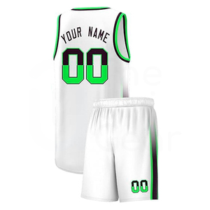 Ensemble de maillots de basket-ball personnalisés, blanc, vert, noir, impression sublimée, évacuation de l'humidité, uniformes d'équipe unisexes pour adultes - Product Image 2