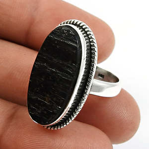 Ethnic Wear 925 Sterling Silver <b>Ring</b> With Natural <b>Large</b> Shape Oval Cut Black Tourmaline Gemstone Bezel Setting Bohemian <b>Rings</b> - Product Image 2