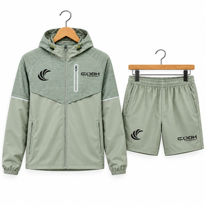 Custom Logo Solid Eco-Friendly Winter Half-Zip Satin Windbreaker Jacket Shorts Breathable Windproof <b>Polyester</b> <b>Tracksuit</b> Set - Product Image 1