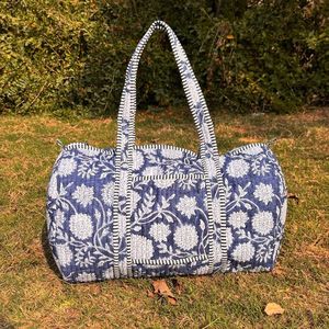 Handmade Quilted Cotton Duffle <b>Bag</b> <b>Large</b> Weekender Travel Block Printed Design Women's Overnight Hand High Quality Lightweight - Product Image 5