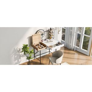 Toeletta da Trucco da 40 Pollici con Specchio Illuminato a 3 Modalità, Stazione di Ricarica Wireless, 3 Ripiani Aperti e Cassetto - Product Image 3