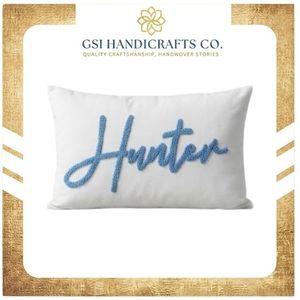 Housse de coussin rectangulaire en coton blanc brodée sur mesure avec le nom de chasseur, style classique, pour la décoration intérieure – Meilleure vente - Product Image 2