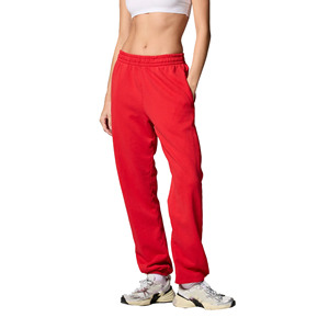 Women Red Cotton Fleece Sweatpants <b>Drawstring</b> Elastic Waist Full Length Casual Joggers Pants Solid Color Autumn Wear - Product Image 2