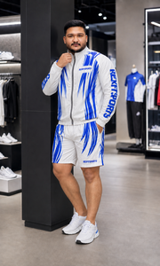 REXFIT SPORTS 2026 Custom Unisex White Blue Nylon Tracksuit 2 Piece Printed <b>Zip</b> Jacket <b>Shorts</b> Set Private Label Sportswear - Product Image 3