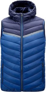 Gilet matelassé sans manches pour homme, mode automne-hiver, avec fermeture éclair, à capuche, color block, patchwork, chaud - Product Image 4