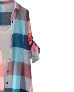 Vestido Camisero Largo a Cuadros Multicolor Personalizado para Mujer, Estilo Túnica Oversize con Botones, Casual, para Otoño e Invierno - Product Image 3