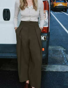 กางเกงทรงบอลลูนเอวสูงสำหรับผู้หญิง ดีไซน์เรียบง่าย ใส่ได้หลายโอกาส ทรงหลวม ทันสมัย ใส่สบาย มีสไตล์ กางเกงลำลอง - Product Image 5