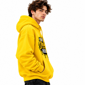 Sudadera con Capucha Personalizada para Hombre, Amarilla, Informal, con Cordón Ajustable, Estampado de Letras en la Parte Delantera, Bolsillo, Corte Regular - Product Image 3