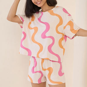 Ensemble deux pièces pour femmes en coton épais de haute qualité, couleur unie, col rond, t-shirt et short de haute qualité pour filles - Product Image 1