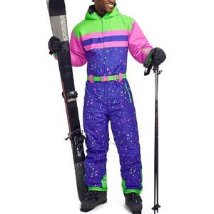 <b>Waterproof</b> Windproof Breathable One Piece Ski Suit Women Men Retro Neon Thermal Snow Jumpsuit for Winter Outdoor Mountain Sports - Product Image 1