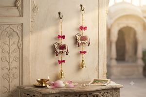 Decoración Festiva Tradicional India al por Mayor para Diwali y Ramadán, Adorno de Pared con Diseño de Vaca Pichwai, Lazos de Madera Hechos a Mano, Dorado Premium - Product Image 5