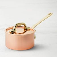 Casserole en cuivre martelé de style vintage avec couvercle, fait main, avec longue poignée pour cuisine professionnelle
