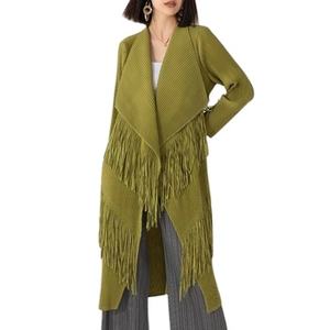 Manteau long plissé à franges pour femme, veste cardigan légère à devant ouvert, vêtement d'extérieur à franges style bohème pour le printemps et l'automne - Product Image 1