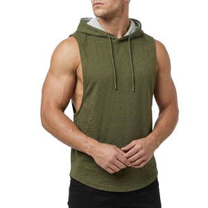 Débardeurs de sport pour hommes de haute qualité, sans manches, à capuche, avec logo personnalisé, ourlet incurvé, pour la performance et le fitness, vente en gros - Product Image 2