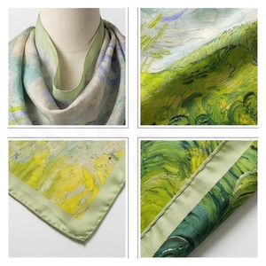 Women's Square <b>Silk</b> Scarf Van Gogh Style Landscape Print Elegant Multi-Functional Fashion Accessory All Seasons - Product Image 4