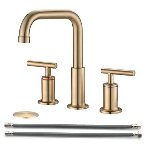 Rubinetto da Bagno a Doppia Maniglia da 8 Pollici in Oro Spazzolato con Scarico Pop-Up - Product Image 1