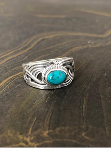 Handcrafted 925 Silver Designer <b>Thick</b> Band <b>Ring</b> Featuring Turquoise Gemstone Fine Jewelry By JAIPUR SILVER - Product Image 3