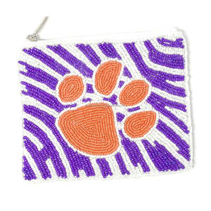 Custom Beaded Embroidery Paw <b>Print</b> Coin Pouch Animal Pattern Zipper Wallet <b>Mini</b> Bag Girls Handmade Tiger Clutch Gift Trendy - Product Image 1