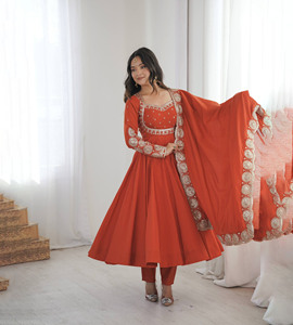 Elegante vestido abaya con bordado de lentejuelas, conjunto de tres piezas de diseño Anarkali, Salwar Kameez, vestido étnico indio pakistaní. - Product Image 1