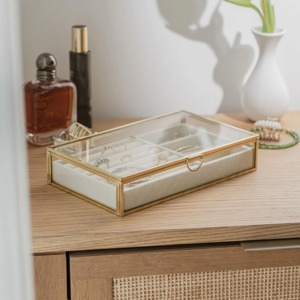 Boîte de rangement pour bijoux en verre transparent de qualité supérieure, cadre en laiton doré, organiseur de maquillage, boîte de présentation pour cosmétiques, parfums, bibelots - Product Image 6
