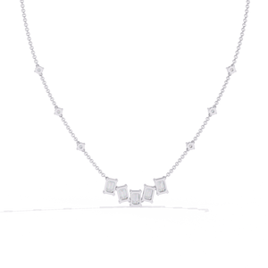 PT950 Five Emerald Cut Lab Grown Diamond <b>Necklace</b> Round Diamond Accents on a Dainty Chain Diamond Platinum Jewellery - Product Image 2