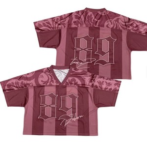 Camiseta de fútbol americano personalizada de moda urbana con estampado por transferencia térmica, diseño rosa sólido para mujer, camiseta corta de malla regular - Product Image 3