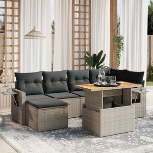Conjunto de Sofá de Jardín de Mimbre Sintético Gris, 6 Plazas, Reposabrazos Ajustables, Muebles de Exterior, Diseño Contemporáneo - Product Image 3